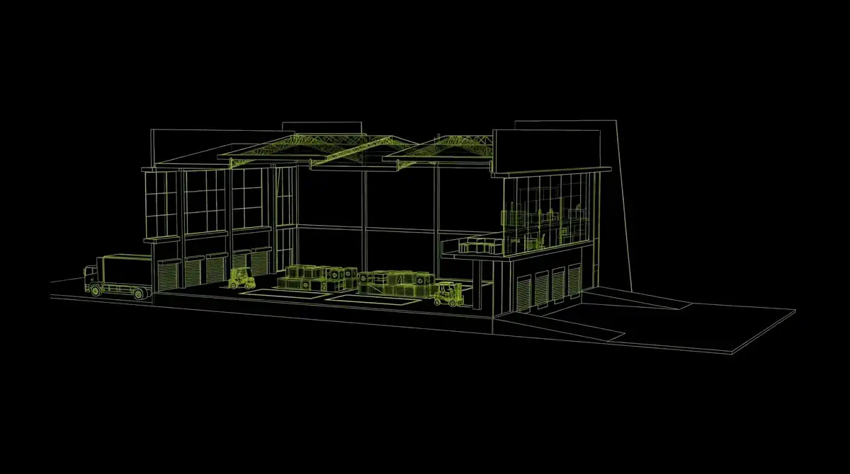 Cross docking — camiones en costados opuestos, flujo directo